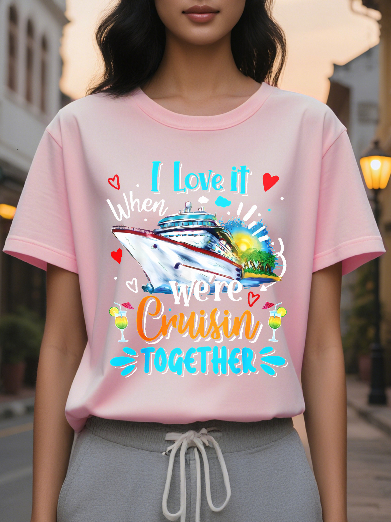 Spring and summer season suitable for ladies fashion casual short sleeve T-shirt pattern design to celebrate the