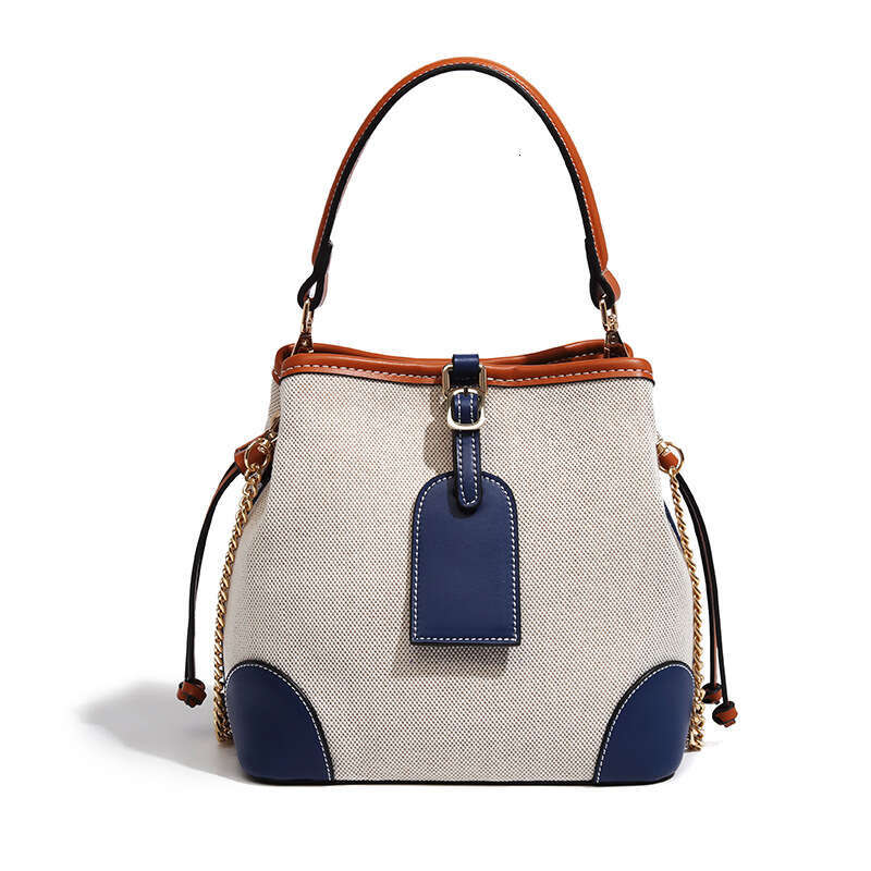 2025 Summer New Patchwork Bucket Bag Women's Cross Border Trend Large Capacity Fashion Chain Single Shoulder Crossbody Bag Blue
