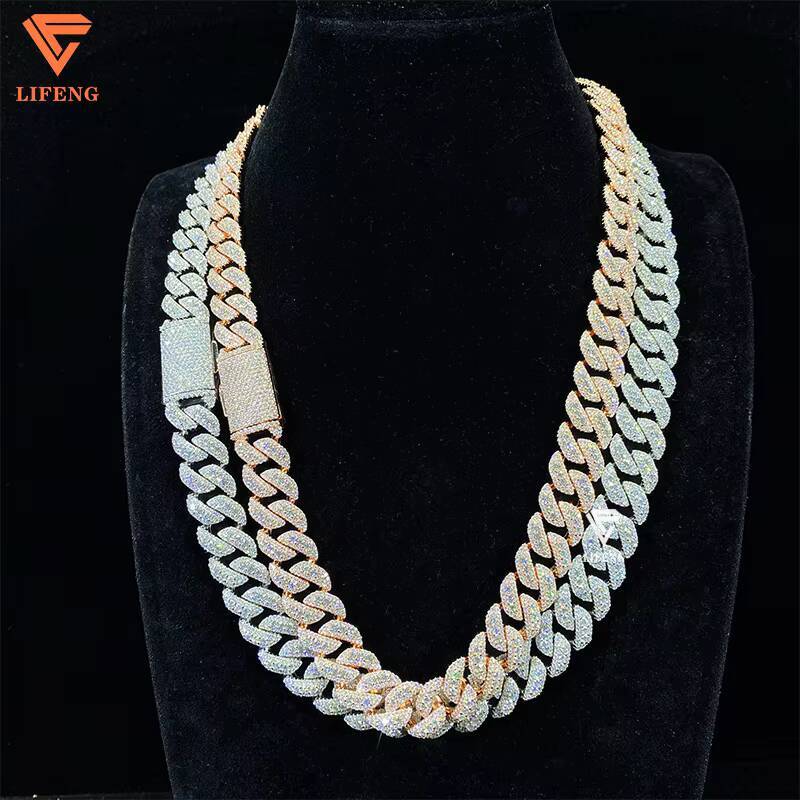10mm 12mm 14mm Lced Out Hip Hop Fine Jewelry Necklace Rose Gold 925 Sliver Vvs Moissanite Diamond Miami Cuban Link Chain