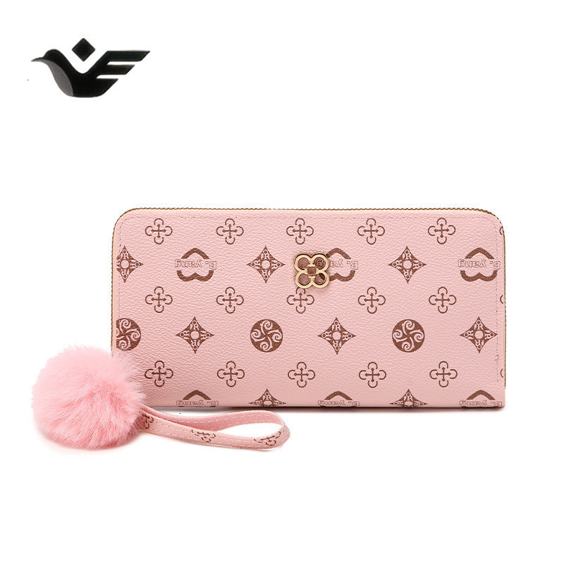 Feiyan Free Shipping New Designer Bag Luxury Shopping Bag Women's Wallet Fashion Printed Medium Long Clutch Trendy Girl Pom Pom Decorated Coin Pu
