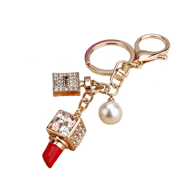 keychain pearl perfume bottle bowknot car for women cute creative bag pendant keychain ring with Inlaid diamonds gift mini bag keychain