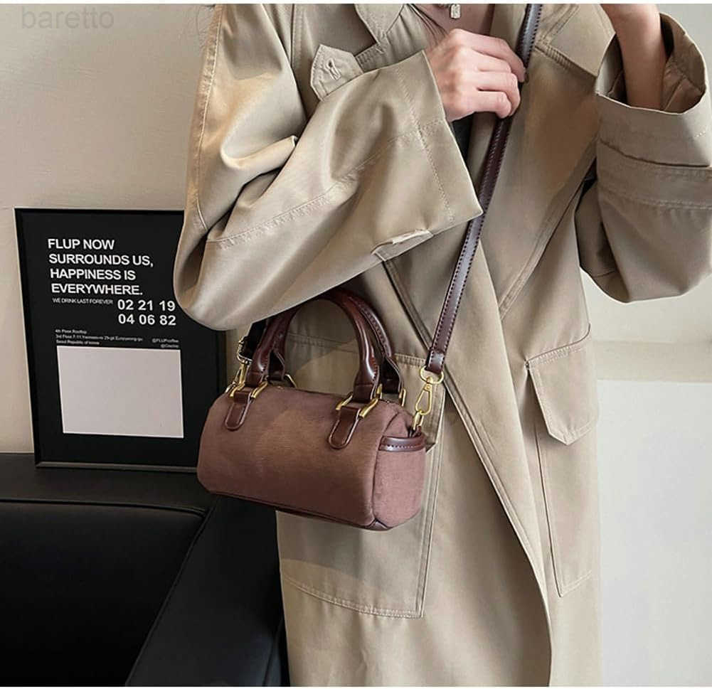 Slouchy Suede Boston Barrel Bag Women Corduroy Boho Satchels Shoulder Bag Crossbody Purse Mini Tophandle Tote Handbag M250904