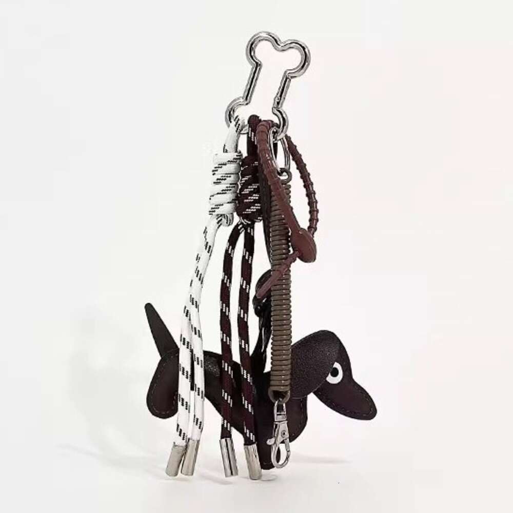 2025 Winter Original Leather Dachshund Dog Pendant Keychain Cute Knitted Lanyard Cartoon Animal Charm Gift for Her Black Brown