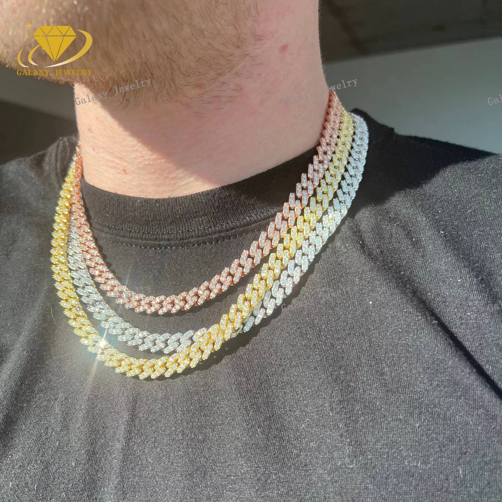 Hot Sale Luxury Women Iced Out Jewelry 925 Silver Rose Gold Plated 8mm Cuban Link Chain Moissanite Diamond Cuban Bracelet