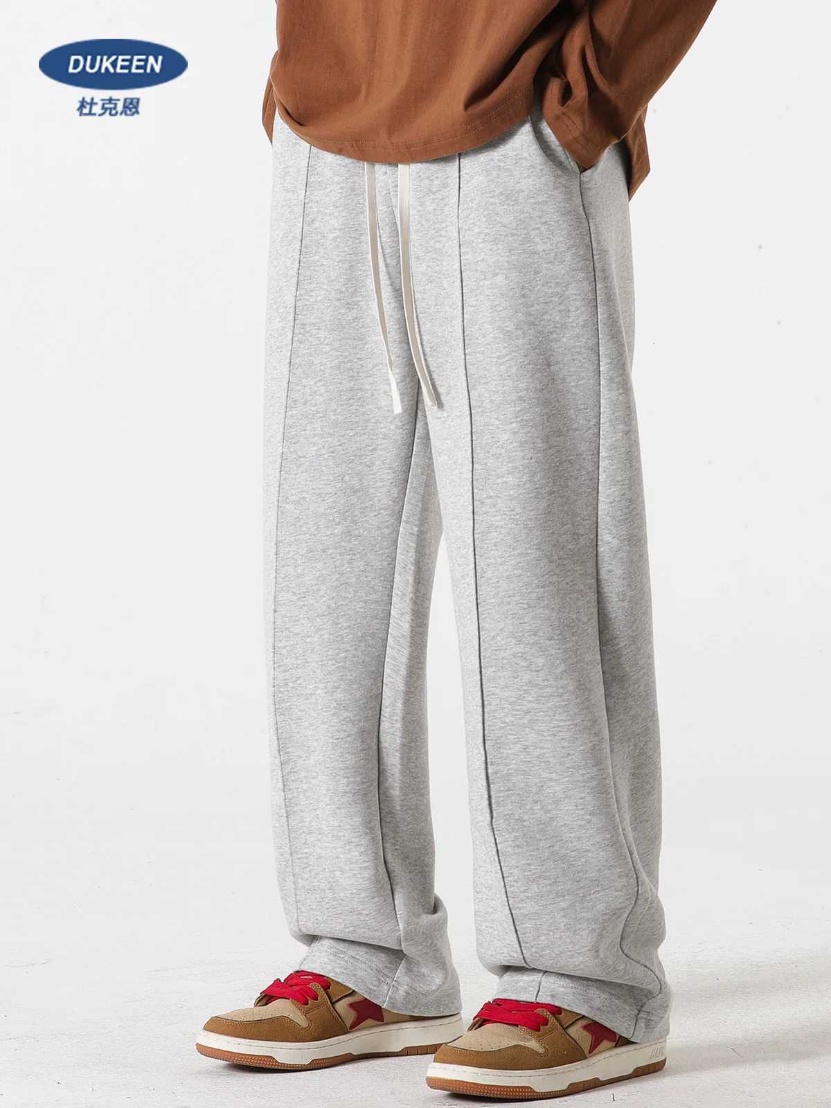 DUKEEN Sweatpants Men Autum and Winter Padding Pants for Men Fleece Trousers Loose Solid Color Full Length Straight Legged PantsXJ250904