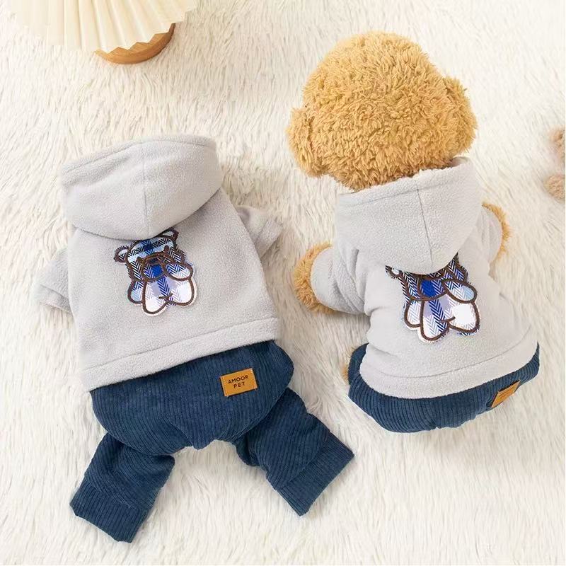 T1119 Puppy Dog Clothes Autumn and Winter Cute Bear Plush Hooded Cotton-padded Jacket Teddy Bichon Pomeranian Pet Cat Sweatshirt