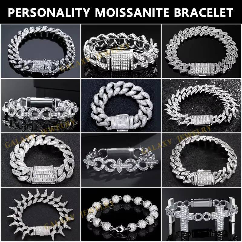 Mens Hip Hop Cuban Necklace 925 Silver Gold Plated 8mm Iced Out Moissanite Chain Vvs D Color Moissanite Cuban Bracelet