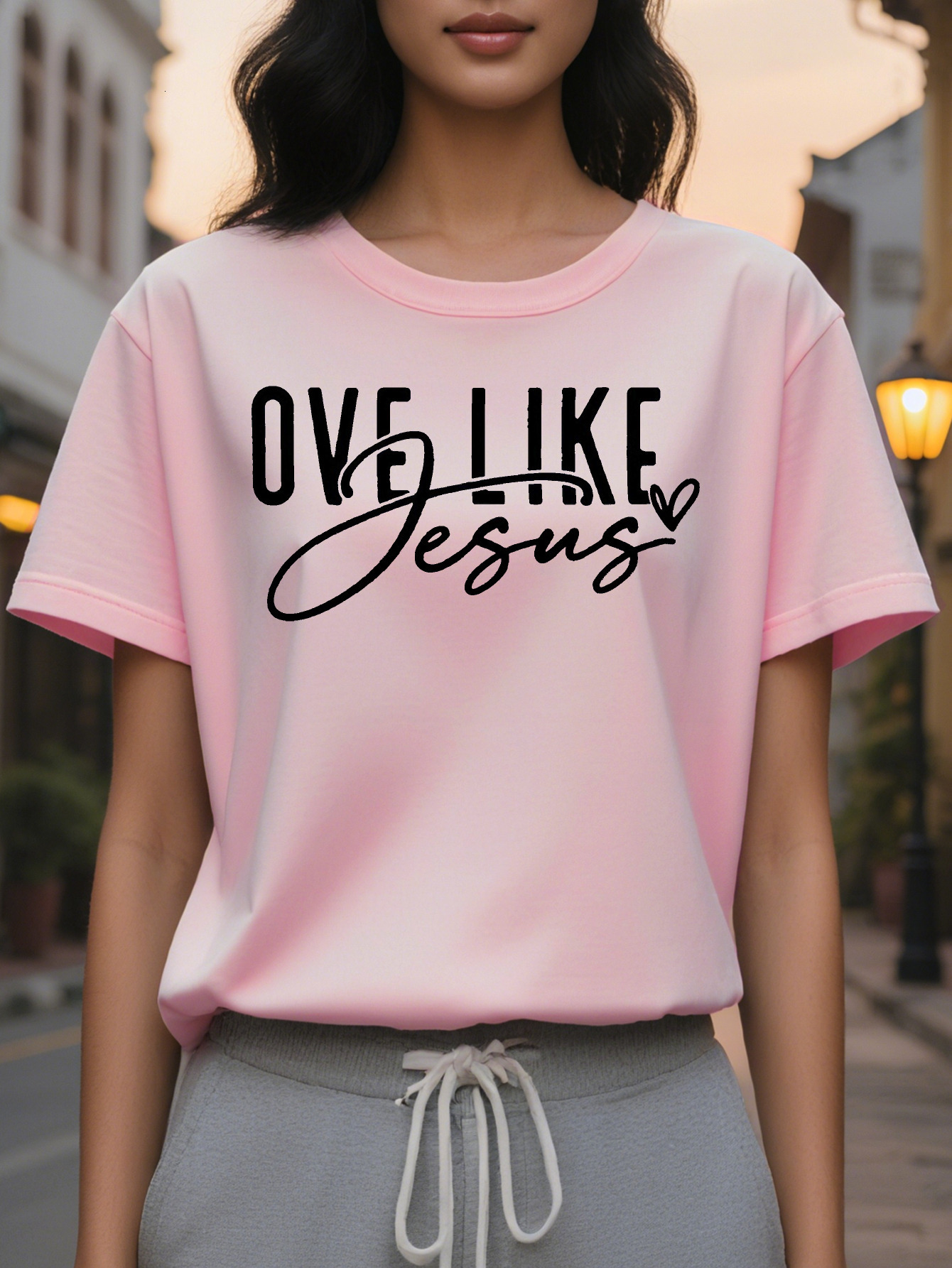 Large XL Women's Love Like Jesus Leopard Print Graphic T-Shirt Soft Stretch Casual Streetwear Summer Tee with Round Neck hine Plus Size