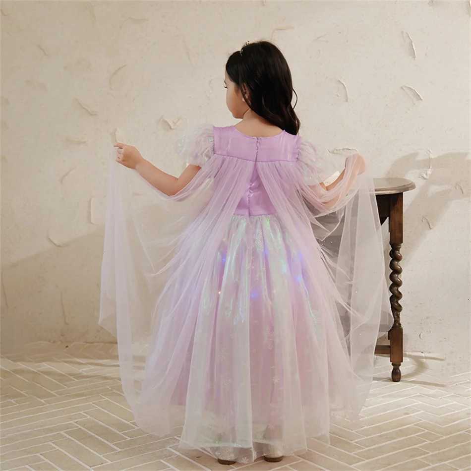 Girl Elsa Purple Dress Girls Mesh Puffy Gown CHIldren Cosplay Costume Birthday Gifts Halloween Role Play Set Z250904