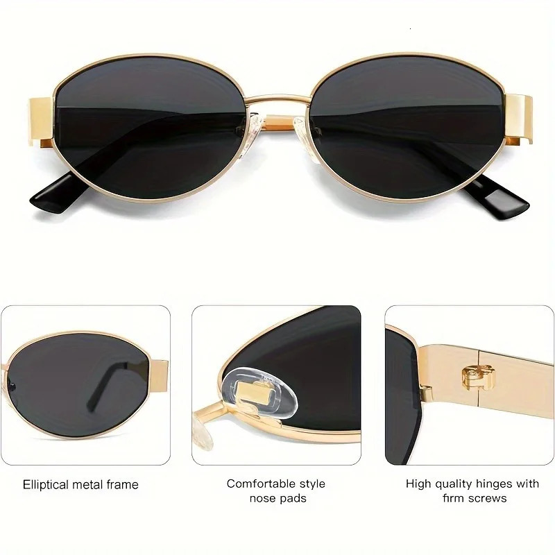 Trendy Oval Sunglasses for Women Metal Frame Sun Glasses Ladies Classic Vintage Round Shades Unisex 250903