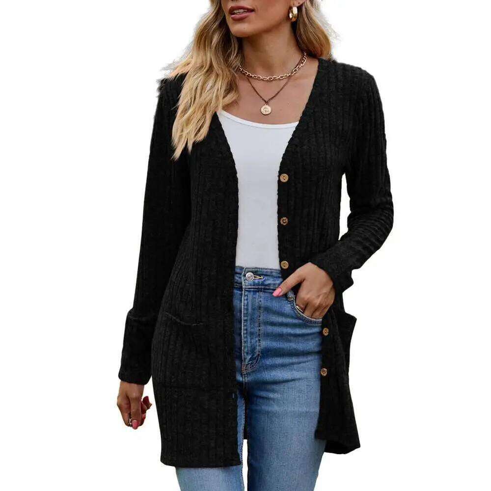 Winter Fall Women Coat Knitted Single-Breasted Sweater Elastic Pockets Warm Mid Length Lady Jacket Cardigan