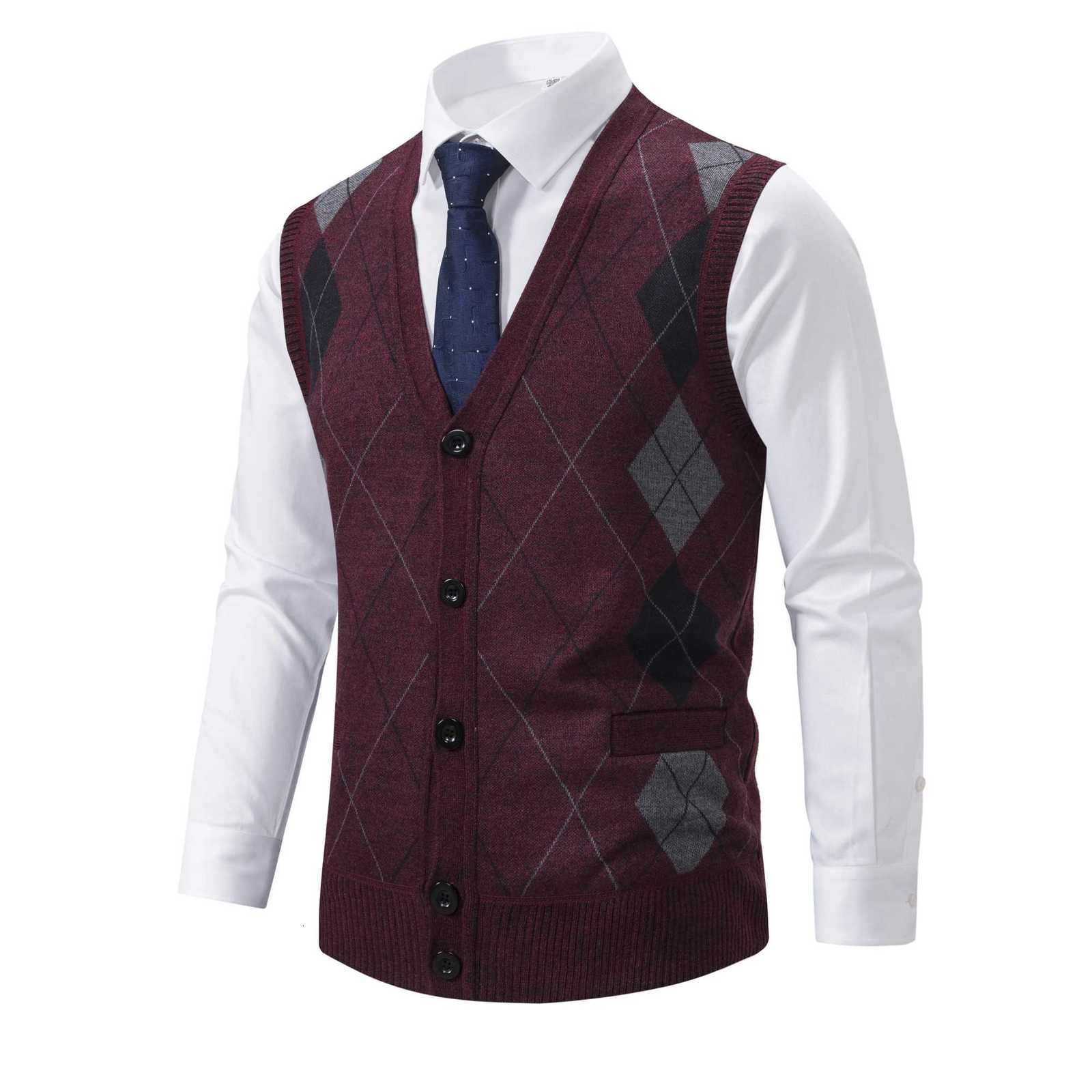 Spring Autumn Men Sweater Vest Smart Casual Knitted Cardigan Button Up Plaid Vests Coat Vintage Fleece Jumper Sleeveless JacketXJ250904