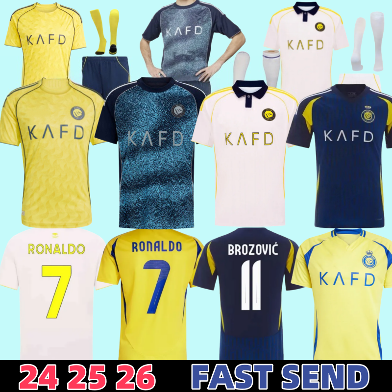 24 25 26 Al Nassr FC Soccer Jerseys Portugal Ronaldo Men Kids Kit 2025 2026 Home away Yellow Cr7 Football Shiirt al-Nassr third Martinez