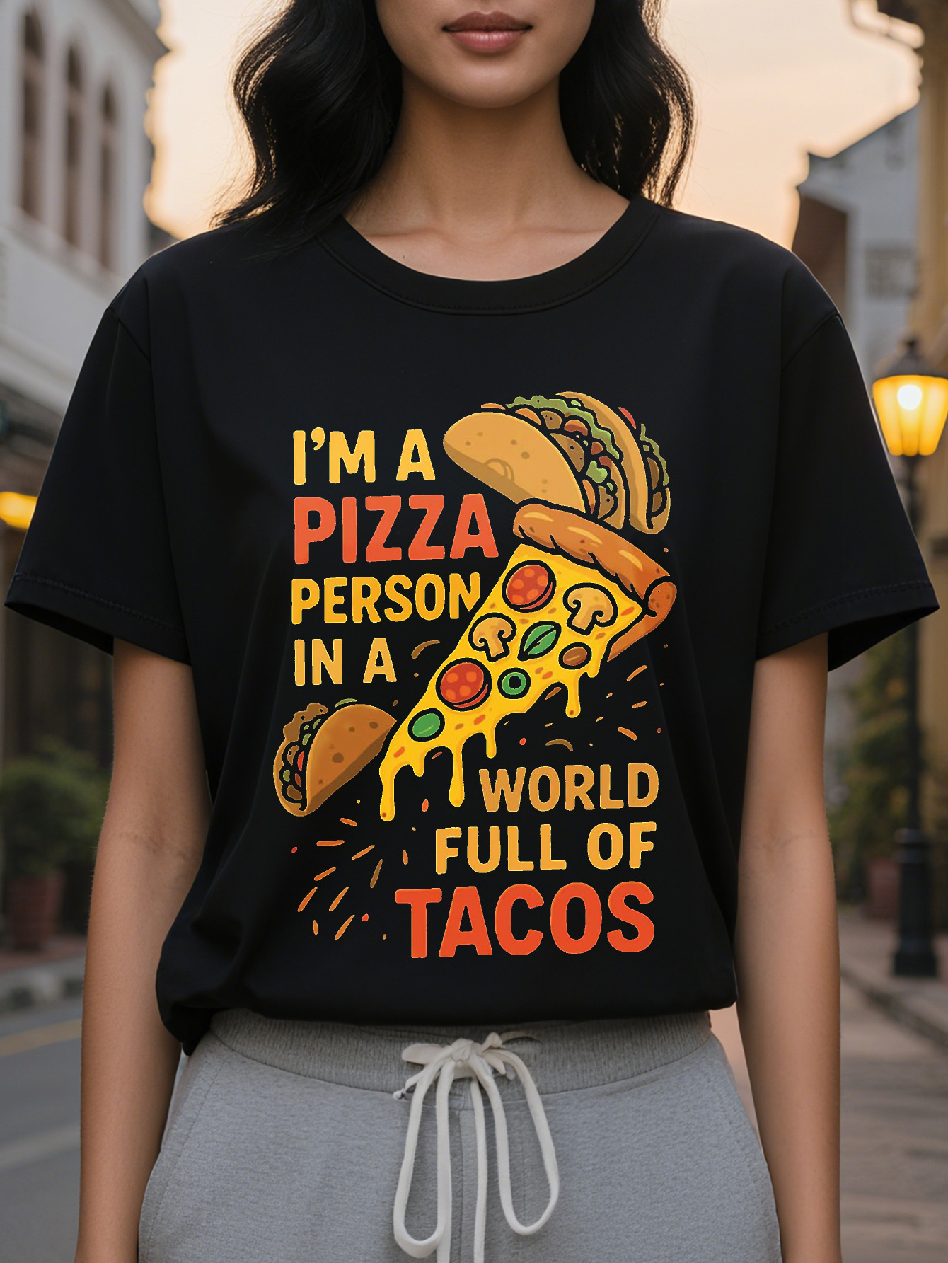 Women's Funny Pattern I'm Man in a World Full of Burritos Black Red and Orange Text Light Summer T-Shirt