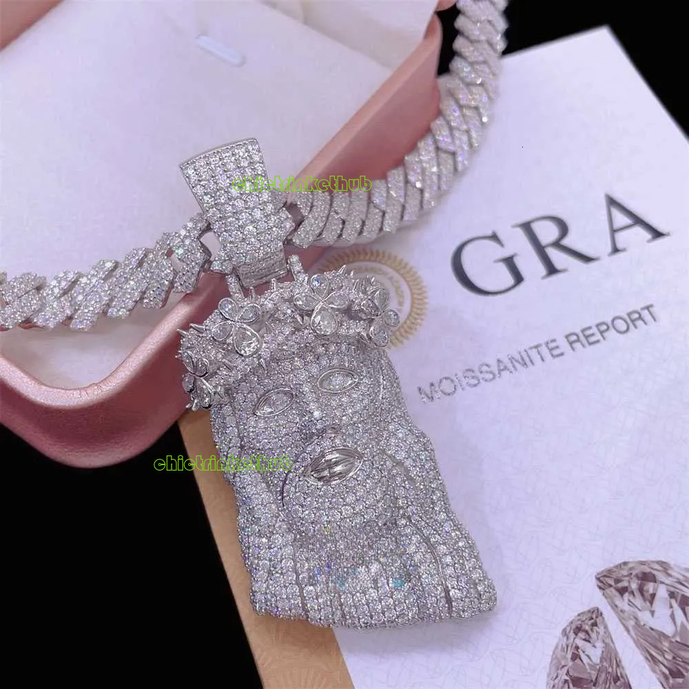 GRA Certificate Baguette Moissanite Jewelry Sier Hip Hop Iced Out Jesus Custom Necklace Pendant AA