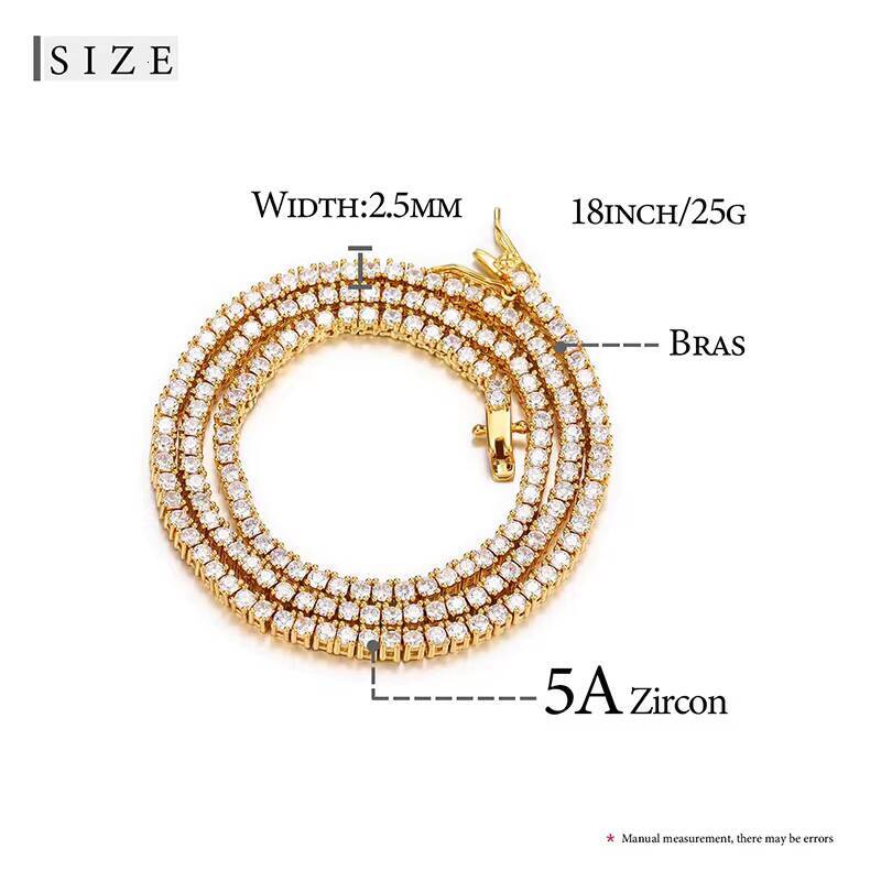 25mm Brass Moissanite Tennis Chain 1 Row Necklace Hip Hop Bling Jewelry Gold Silver Moissanite Tennis Chain Necklace Iced Out