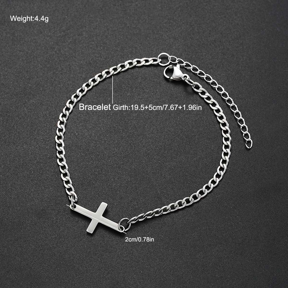 Simple Mens Stainless Steel Cross Cuban Bracelets Punk Silver Color Charm Bracelet Fashion Hip Hop Daily Jewelry Accessory 2025 W250904