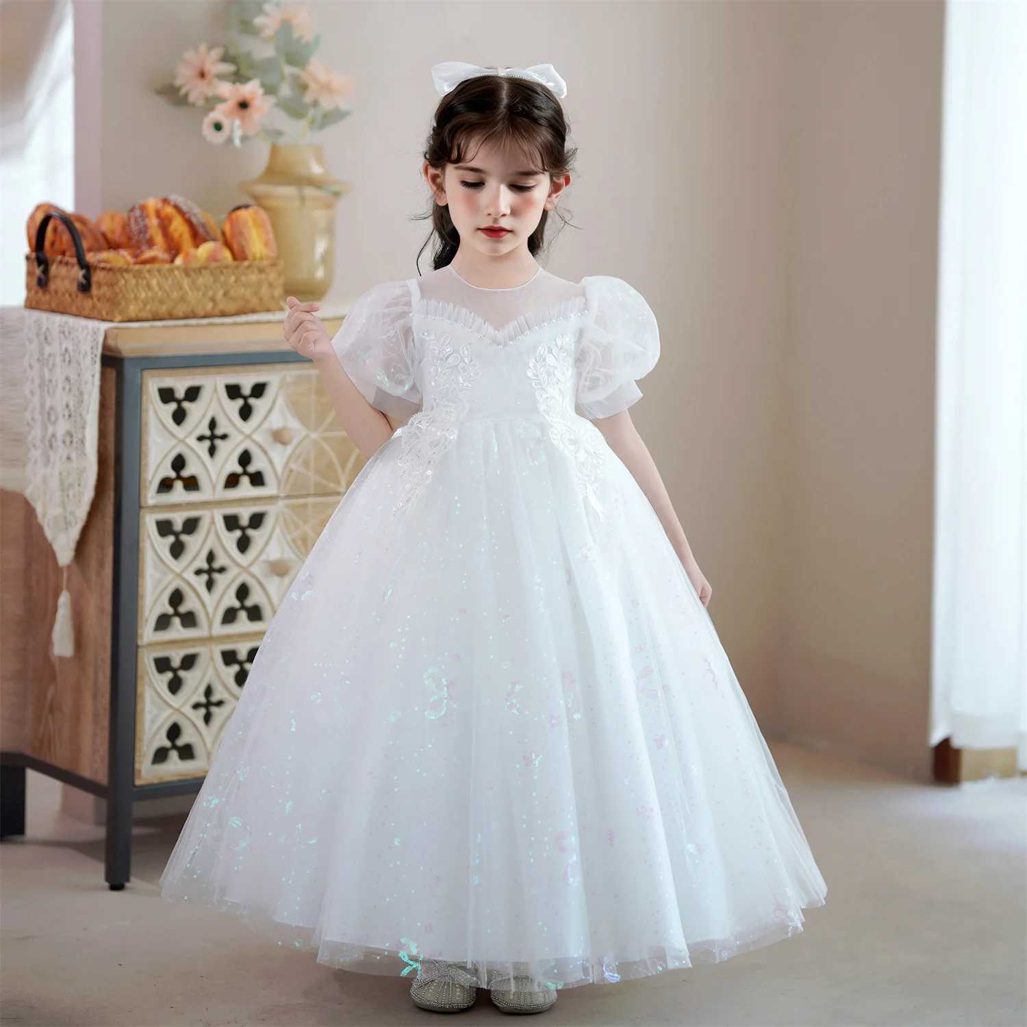 3-10 Years Kids Long Gown Piano Costume Baby Girl Evening Party Princess Dresses For Girl Ceremony Wedding Birthday Dress Z250904