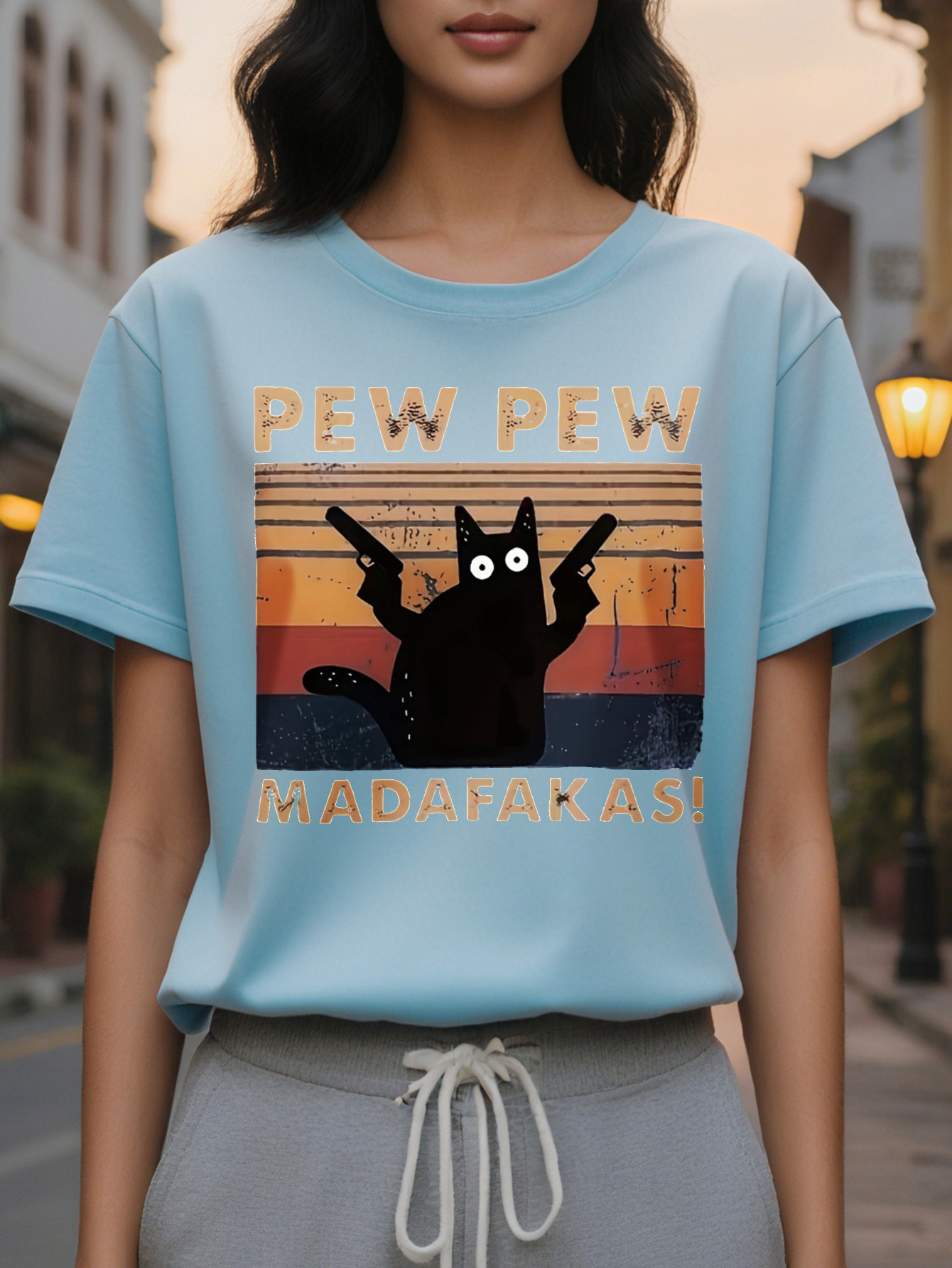 Large XL Cat Print Crew Neck Tank Casual Sleeveless Top for Spring Summer Women's Clothing Plus Size