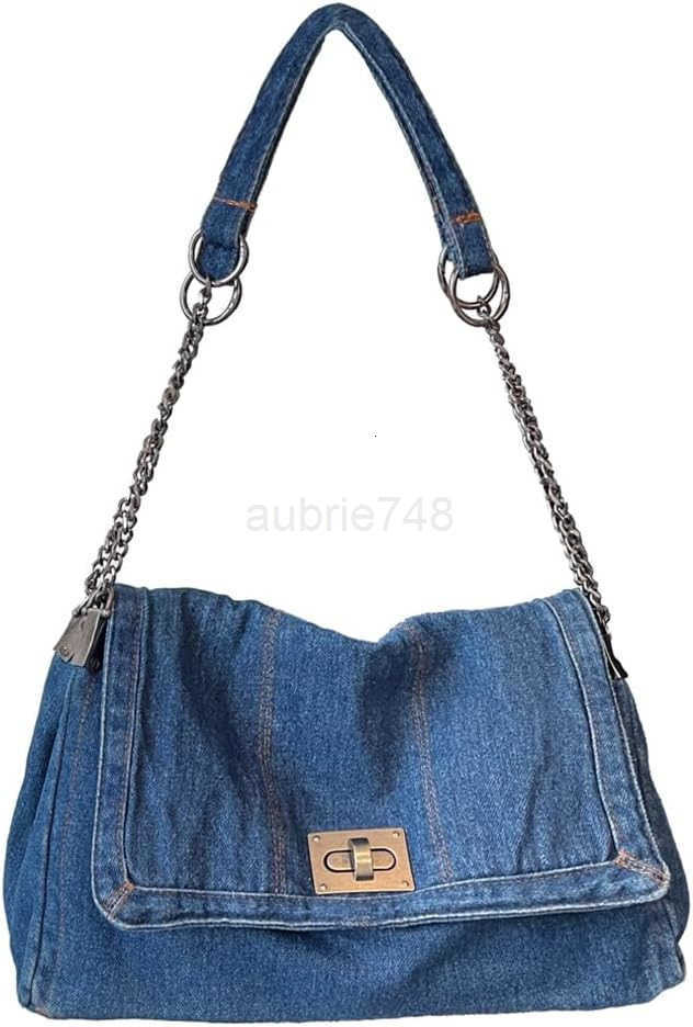 Denim Shoulder Bag for Women Jean Tote Bag Adjustable Chain Strap Crossbody Bags Y2k Trendy Hobo Purse Handbag M250904