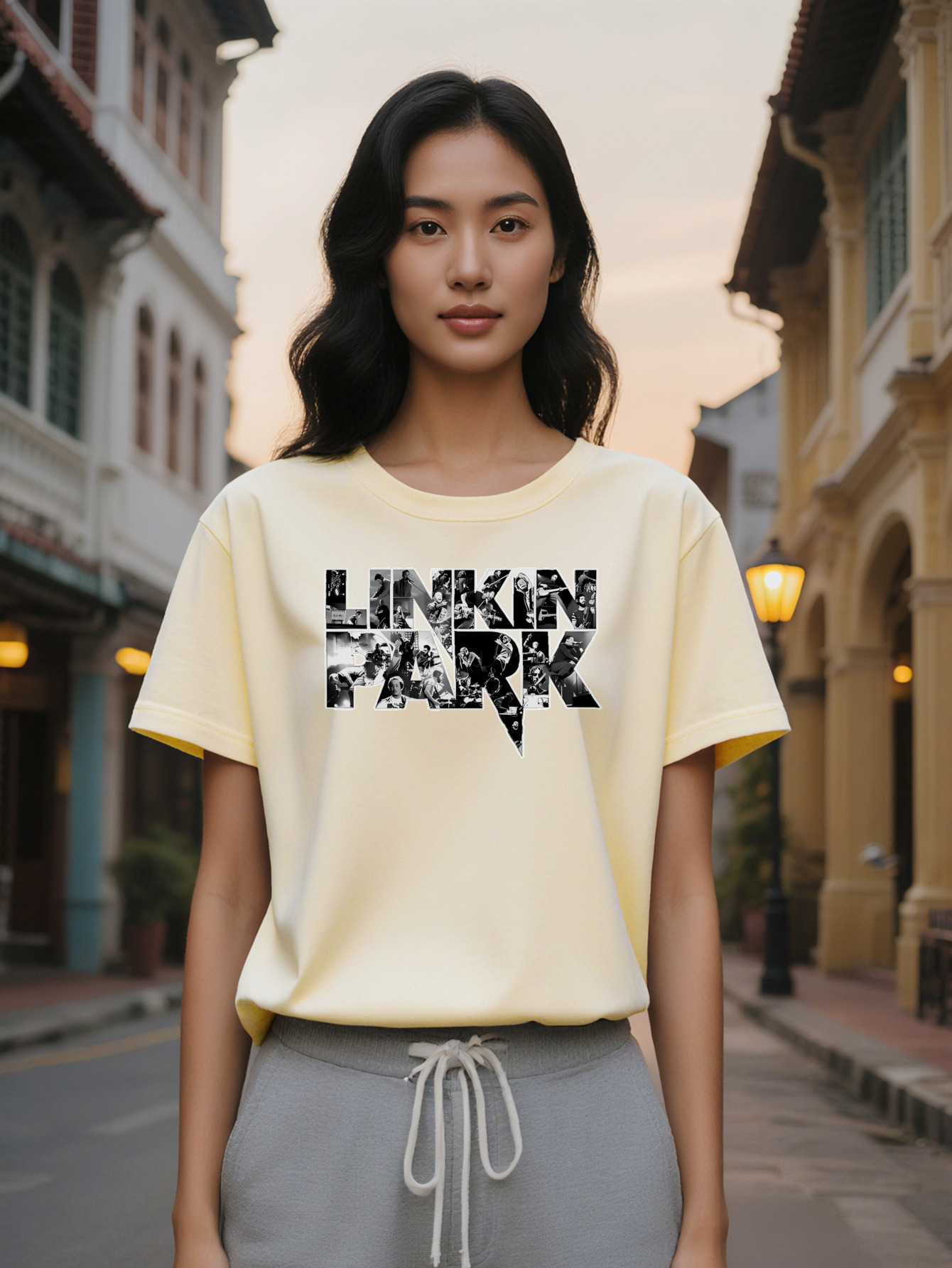 Large XL Lady Linkin Park Graphic T-Shirt Black White Photo Regular Fit Summer Tee Washable Rock Music Fan Gift Plus Size