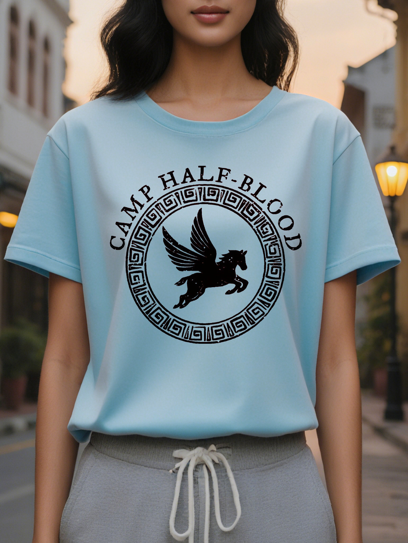 Large XL Greek Mythology Women's T-Shirt Short Sleeve Round Neck Summer Tee with CAMP HALF BLOOD Allseason Top Casual Wear Plus Size