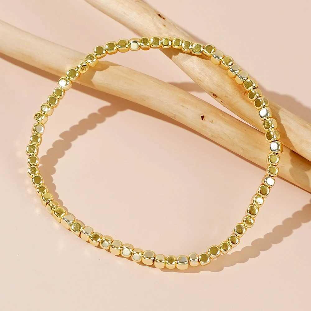 1PC Square Hematite Stone Bracelets Golden Beaded Stacking Elastic Stretch Handmade Fashion Unisex Jewelry Haii TrenXJ250904