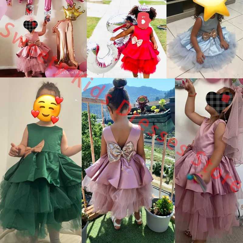 2024 Summer Sequin Big Bow Baby Girl Dress 1st First Birthday Party Wedding Dress For Girl Princess Evening Dresses Kid Clothes Z250904