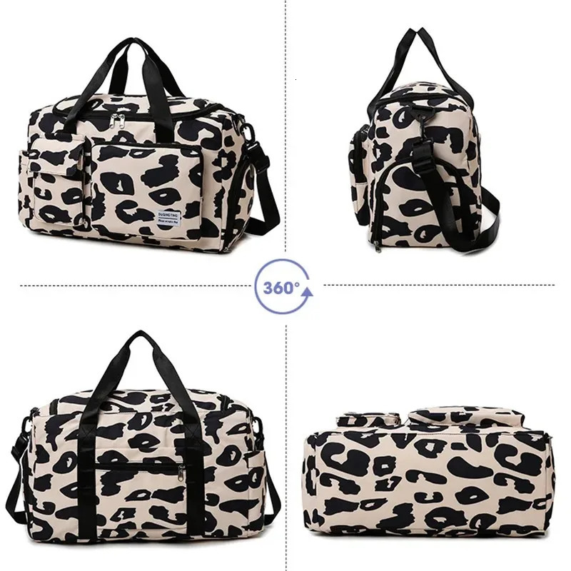 Travel Bag Womens Handbag Leopard Zebra Camouflage Waterproof Large Pull Rod Boarding Fitness Dry Wet Separation Luggage Bag 250903