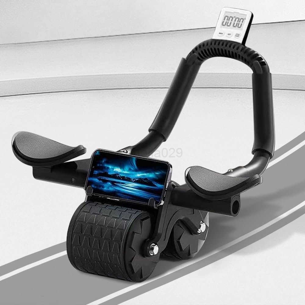 2024 New Ab Roller Wheel with Timer Knee MatAutomatic Rebound Abdominal Wheel with Elbow Support Ab Workout Equipment for Strengthening Core Muscles A