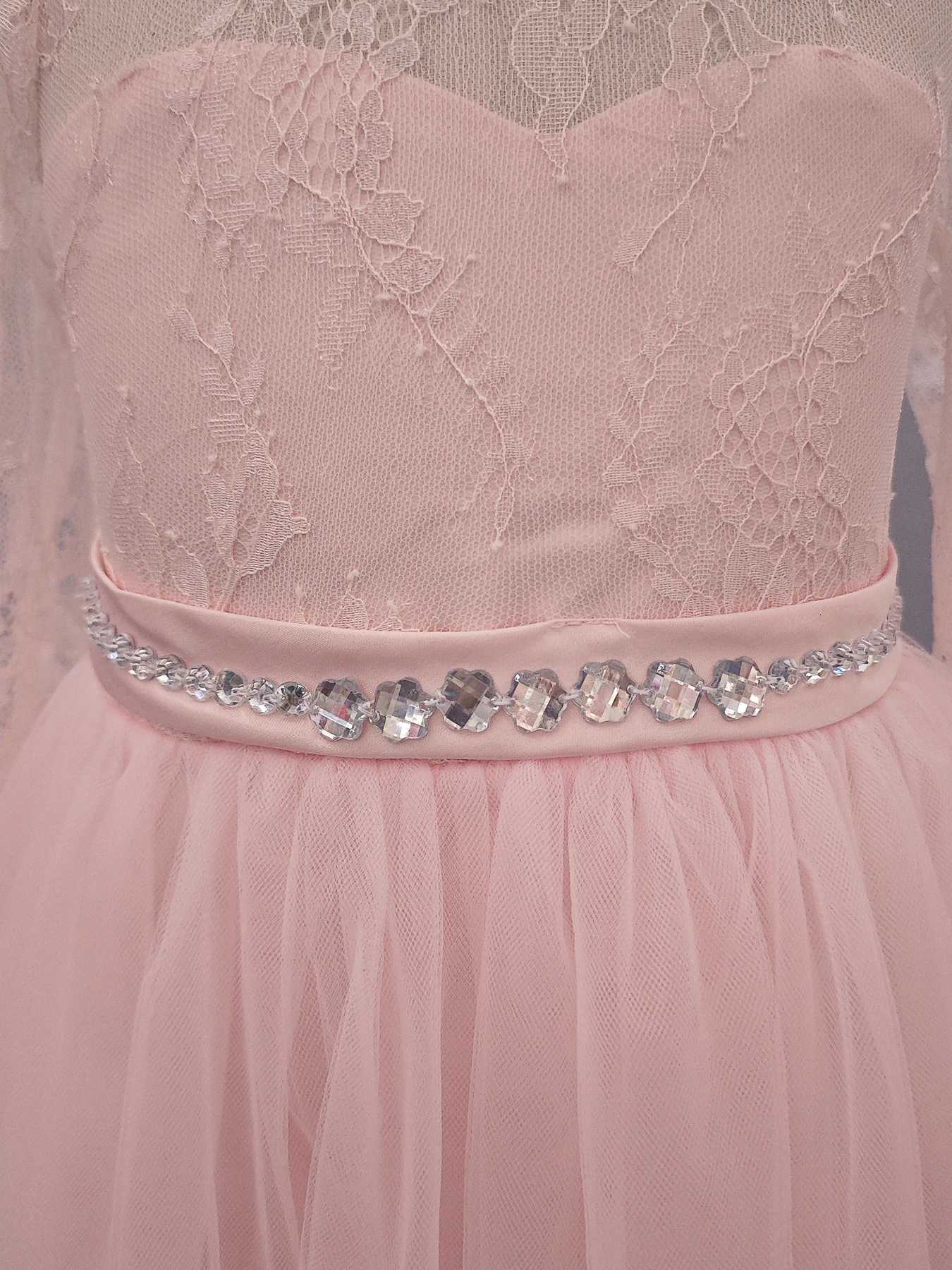 Pink European and American best-selling childrens bridesmaid dress with lace long sleeves and large skirt flower girl princess dress Z250904