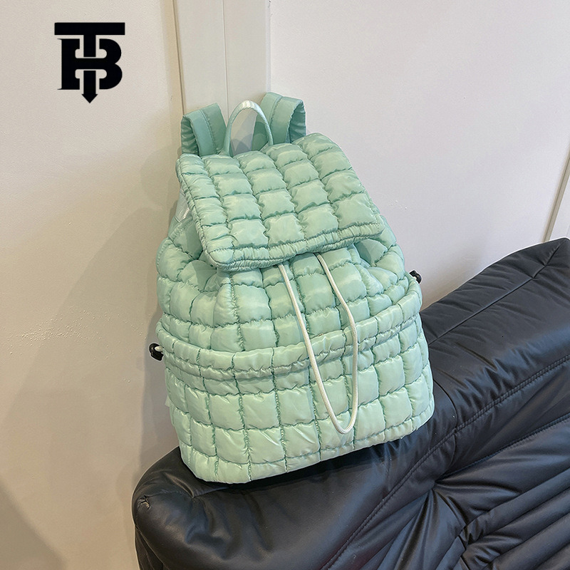 TB BHULAMTE Autumn Winter New Down Padded Backpack Designer s bag Women's Fashion Commuter Large Capacity Fluffy Plaid Lightweight Travel Backpac