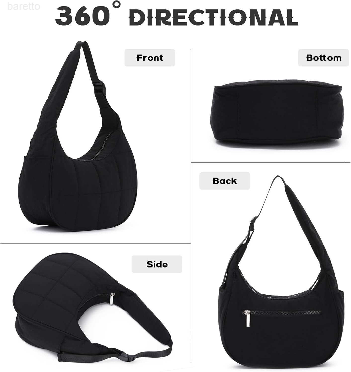 Puffer Crescent Shoulder Bag for Women Small Nylon Quilted Handbags Puffy Purses with Adjustable Strap M250903