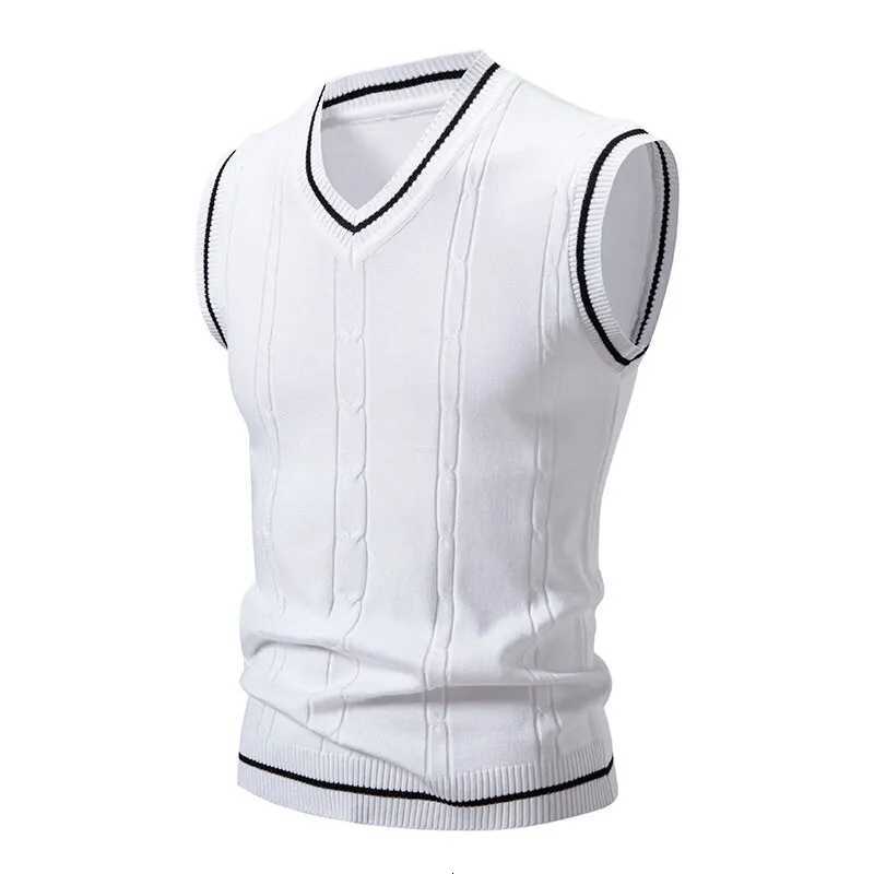 Autumn Mens V Neck Knit Vests Slim Fit Knitted Sleeveless Pullovers Fashion Pullover Smart Casual Sweater Vest Male KnitwearXJ250904