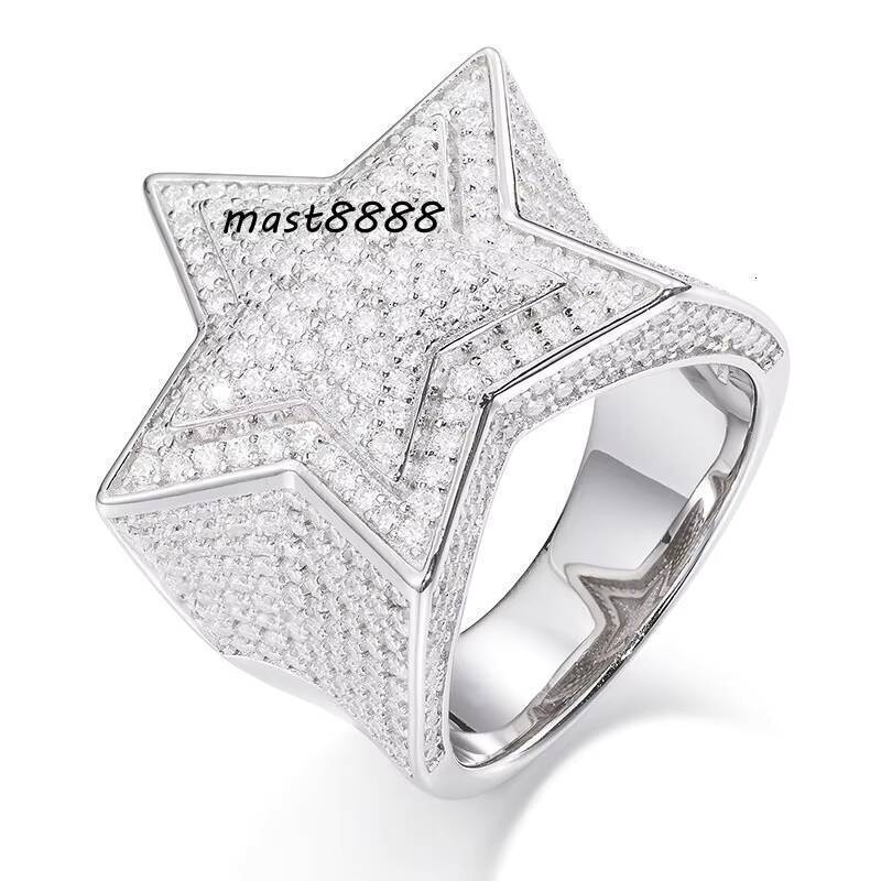 Hiphop Style Mens Womens 925 Sterling Silver VVS Moissanite Diamond Star Ring Iced Out Gold Plated Fine Jewelry