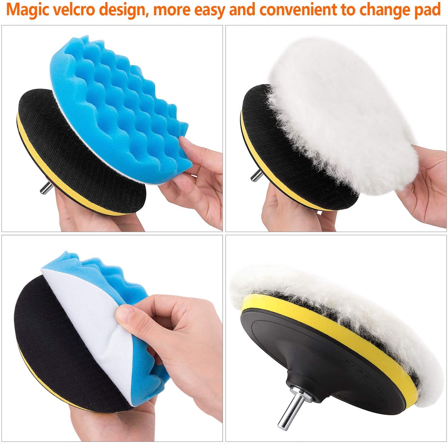 Buffing and Polishing Pads Kit 11PCS Buffing Pads with Drill Adapter Foam Polisher Pad for Car Waxing