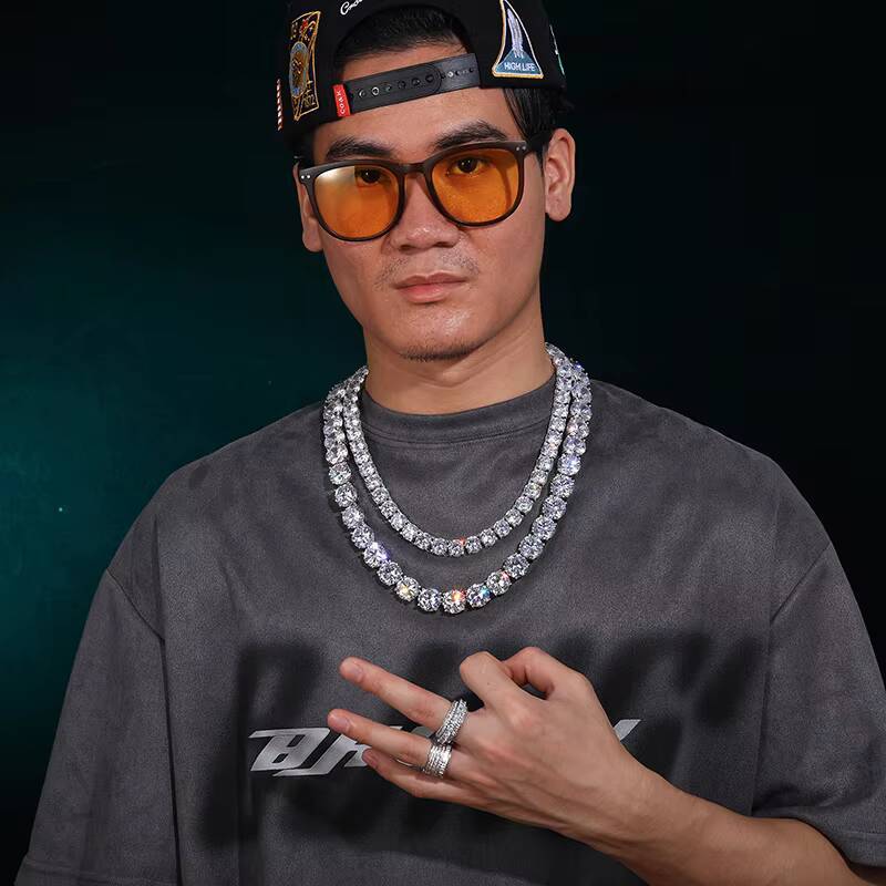 New Fashion Jewelry Necklace 15mm 925 Sterling Silver Inlaid VVS Moissanite Luxury Men Chains Hip Hop Tennis Necklace for Gift