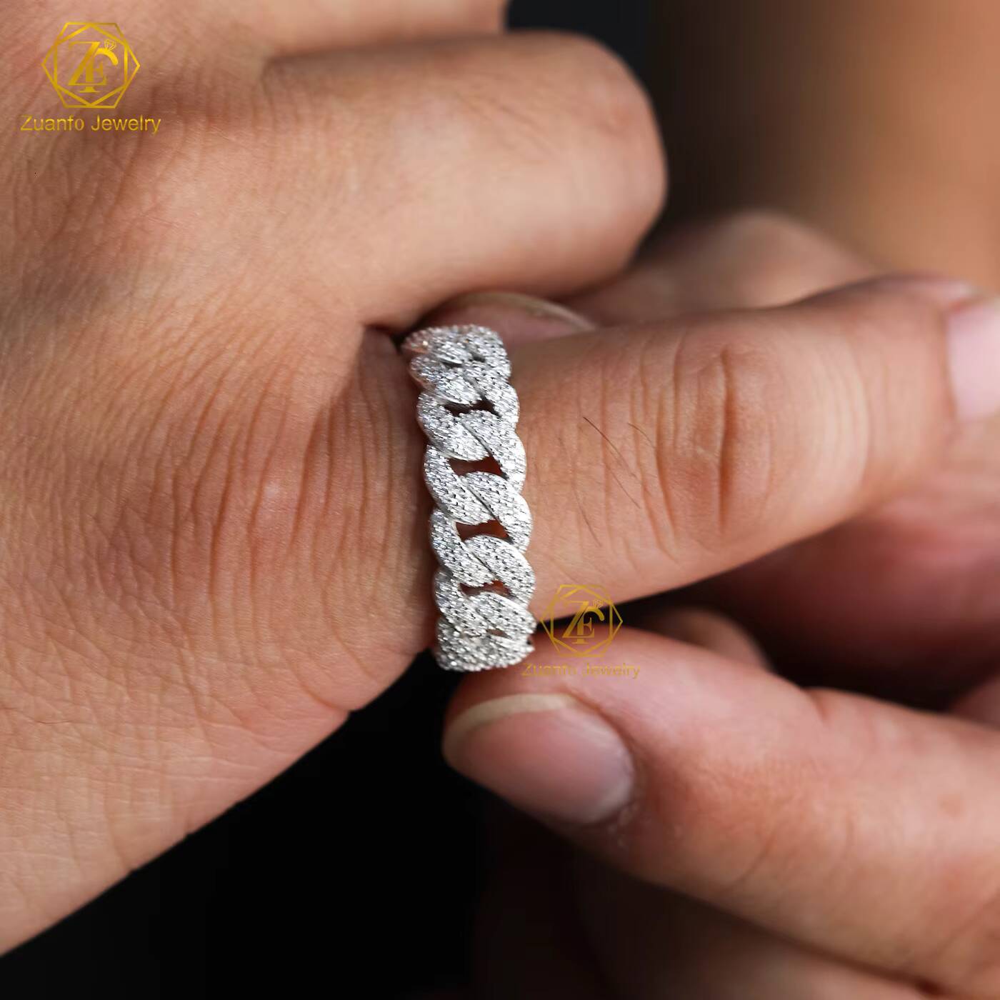 Bandwidth Miami Cuban Link Ring Round Brilliant Cut Lab Grown Diamond Cuban Ring Hiphop Style Ring Hiphop Jewellery Gift