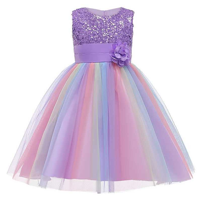 3-12 Years Old Girls Sequin Flower Princess Dress Fashionable Bow Colorful Lace Mesh Dress for Carnival Birthday Party Performance Z250904