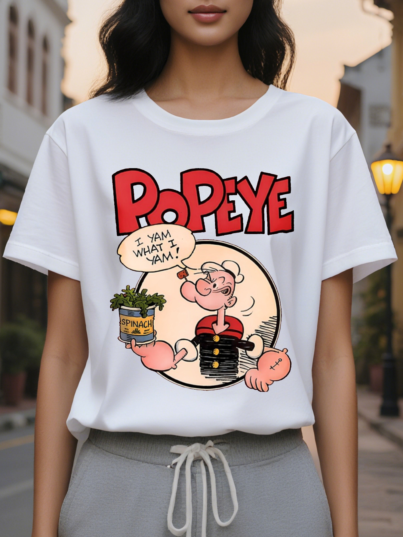 POPEYE American Printed Pattern Spring and Summer New Fashion Round Neck T-Shirt Slim Fit Slimming Women's Short Sleeve