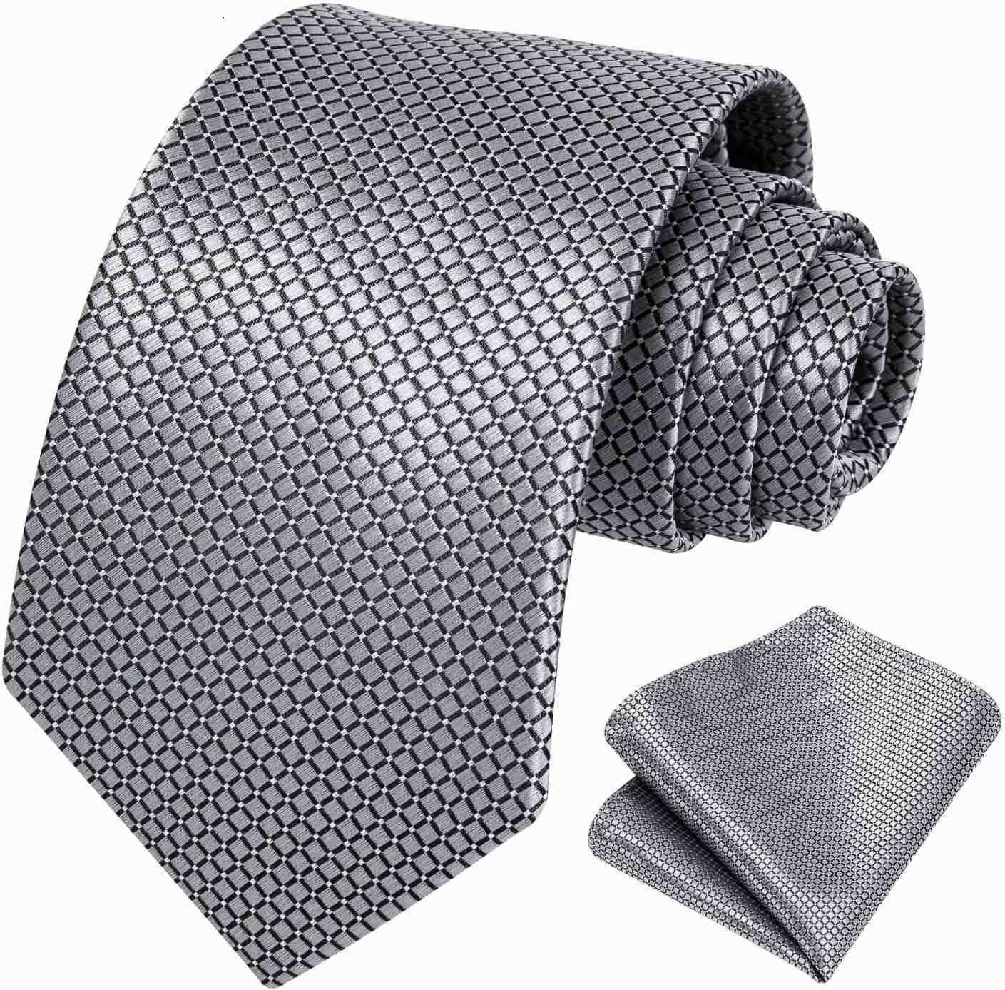 Ties for Men Plaid Checkered Tie with Pocket Square Woven Business Formal Necktie Handkerchief Set Wedding PartyW250904