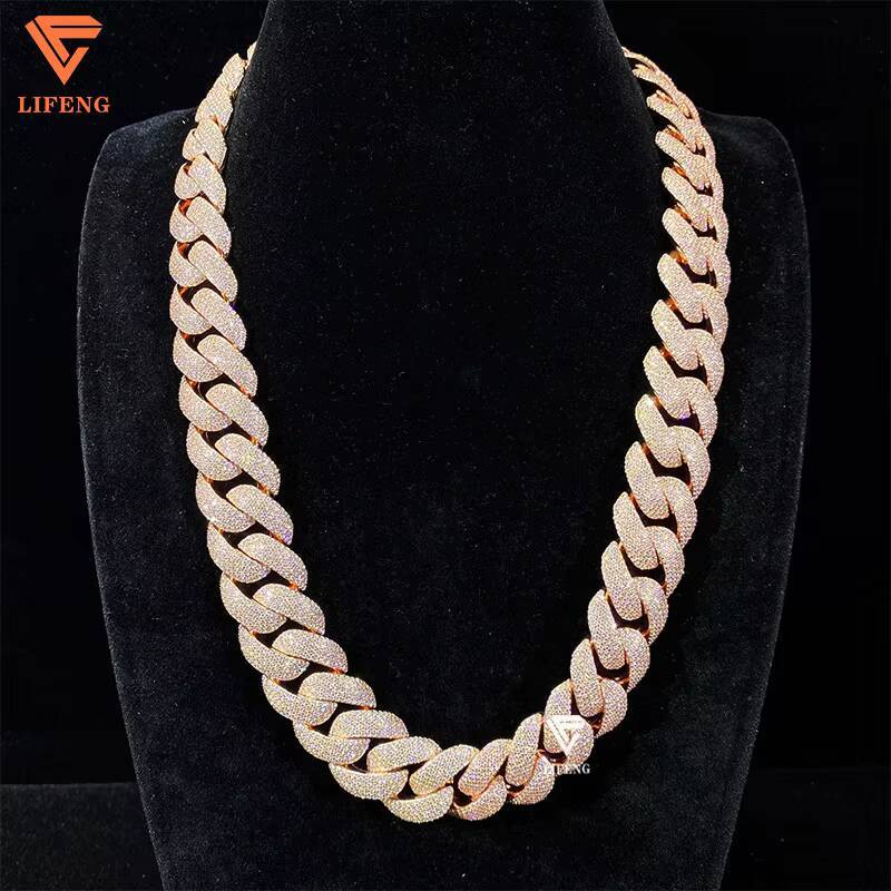 20mm Bubble Cuban Link Chain Custom Clasp Letter Name VVS Moissanite Hip Hop Fine Jewelry Rose Gold 925 Sterling Silver Necklace