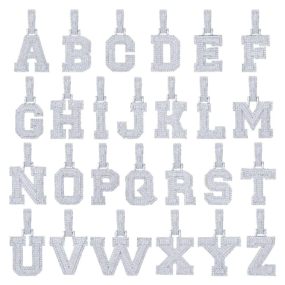 Sier With Moissanite Pendant A-Z 26 Letters Charms for Men Gold Accessories Women Men's Jewelry
