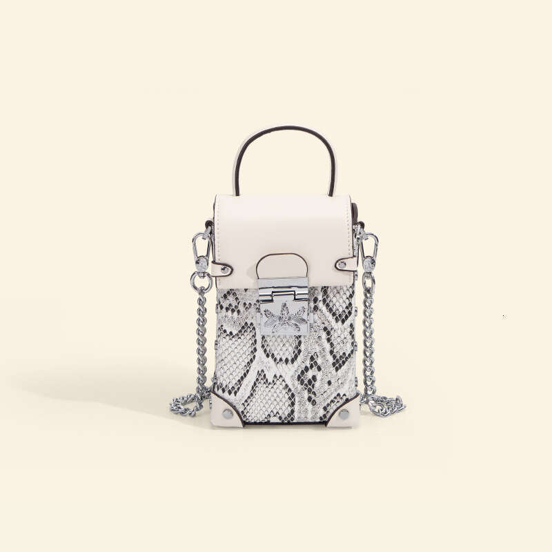 DHEssentials 2025 Retro Snake Print Chain Phone Bag Mini Lock Flap Crossbody Purse