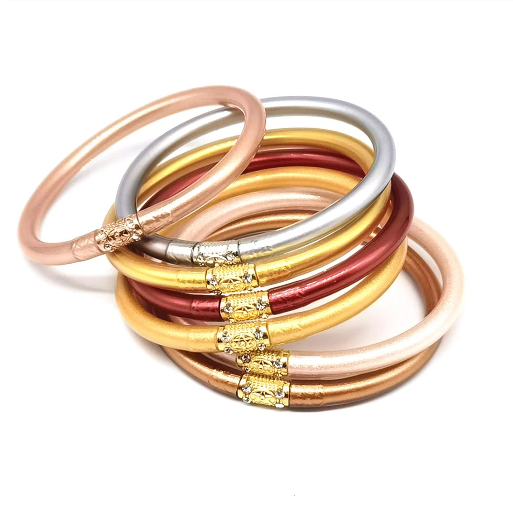 7pcslot Tibetan Temple Buddha Bangles Mix Golde Lucky Symbol Silicone Bracelet for Women Girls 250903