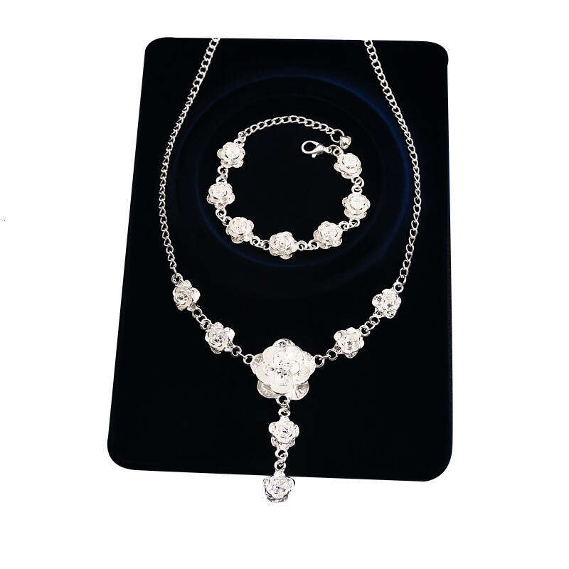 2025 Ethnic Style Silver-Plated Rose Necklace & Miao Silver Retro Flower Bracelet Set - Fashion Floral Jewelry, Wholesale, Sweet Fresh Design for Wome