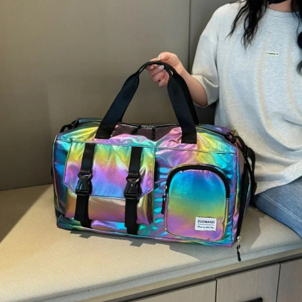 Large Capacity Foldable Duffel Bag Womens Waterproof Luggage Organizer Bag Dry Wet Separation Travel Shoulder Tote Bag Handbag 250903