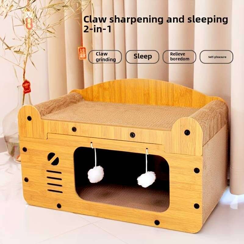 famous brand House Scratcher Board Cave With Hanging Ball Toy Large Space Cardboard Cat Bed Condo Suitable For Cats To Rest And Scratching