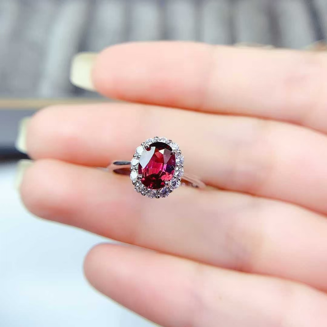 Sterling silver ring natural garnet ring 6mm*8mm 1ct pyrope garnet 925 silver jewelry with certificate