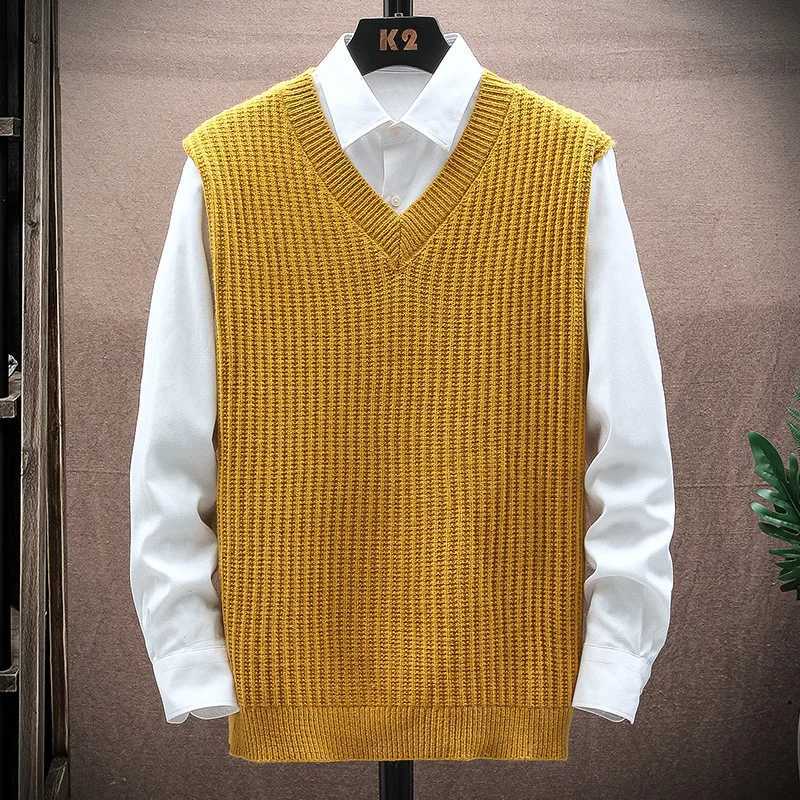 Mens V Neck Knit Vest Layered Shirt Combo Multi Color Preppy Casual Fashion Suits Daily Campus Leisure WearXJ250904